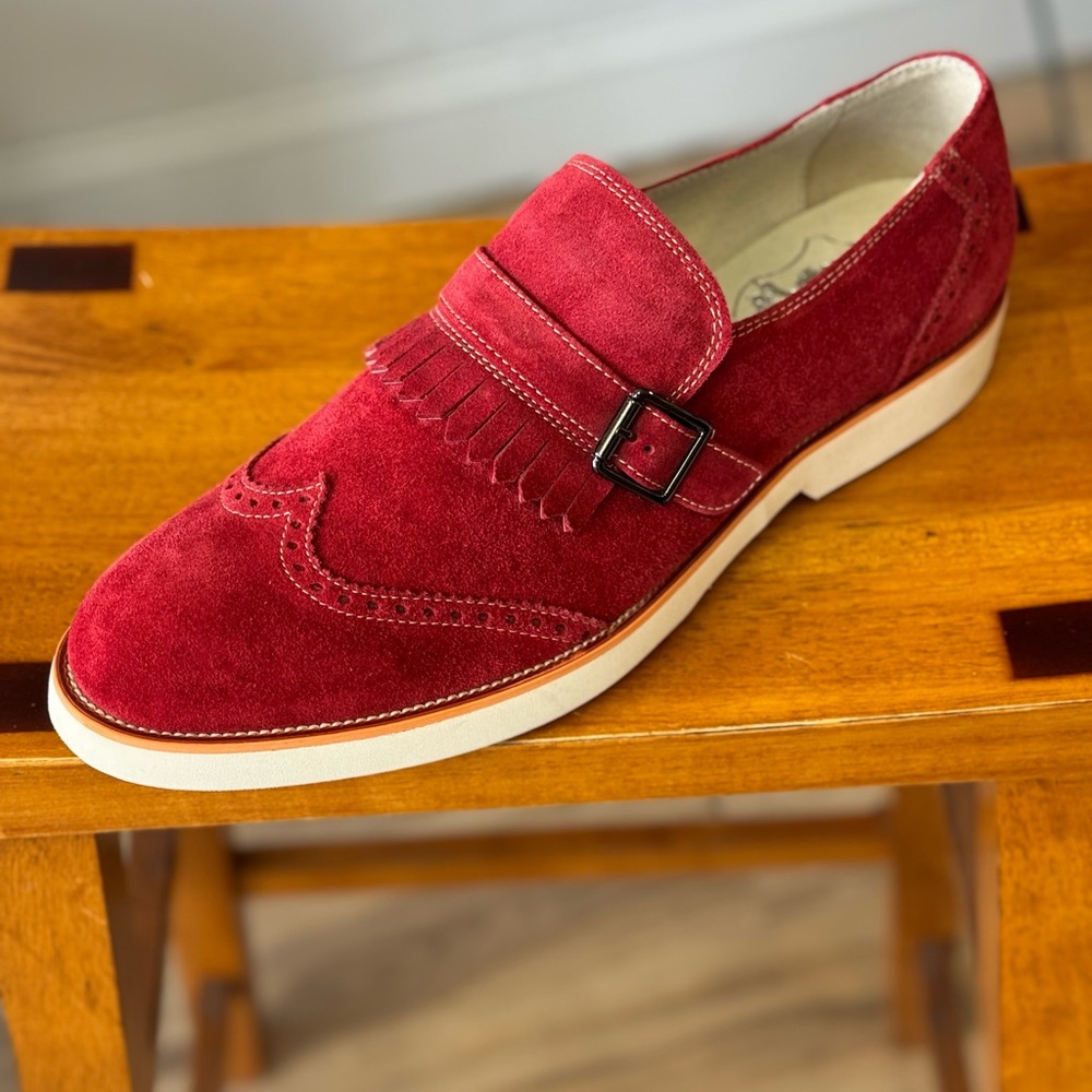 Elegant Red Suede Men's Slip-On Loafers
